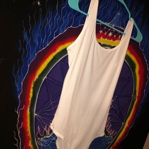 Plain white bodysuit with cut out back